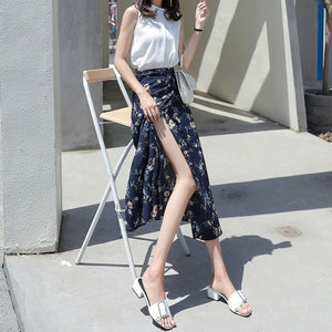 Women Flower Long Skirt Summer Beach Sunny Female Skirts Floral Chiffon Tutu Skirt