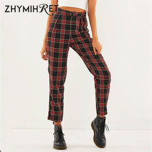 Load image into Gallery viewer, ZHYMIHRET  2019 Autumn Cotton Straight Plaid Women&#39;s Pants  Ankle-Length Zipper Capris Casual Mid Waist Trousers Pantalon Femme