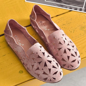 Summer Women Flat Shoes Soft Casual Loafers Female Ballet Flats Sweet Cut Out Suede Slip On Moccasins Breathable Ladies Footwear