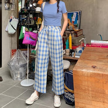 Load image into Gallery viewer, Summer New Loose Straight Cylinder Lattice Leisure Pants Korean Version Of 100 Sets Of Thin, High Waist And Wide Legs Pants Nine