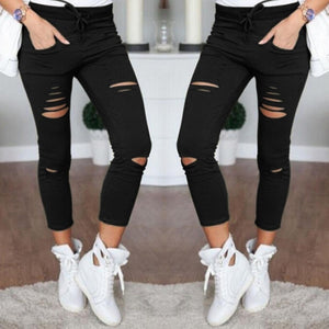 S-5XL New Hole Jeans Leggings  Europe and The United States Women Casual Casual Pants Female Cotton Wild Nine Pants Jeans Woman