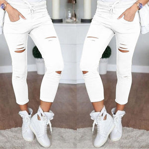 S-5XL New Hole Jeans Leggings  Europe and The United States Women Casual Casual Pants Female Cotton Wild Nine Pants Jeans Woman