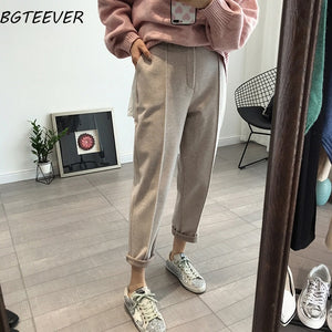 BGTEEVER Winter Thicken Women Pencil Pants Plus Size Wool Pants Female 2019 Autumn High Waist Loose Trousers Capris Good Fabric