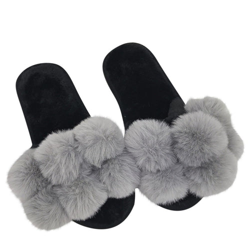 2019 Cute Plush Balls Soft Fleece House/Outdoor Slippers Bed Room Shoes Autumn Winter Keep warm Fashionable Women Sandals