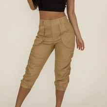 Load image into Gallery viewer, Women Pants Military style Fashion High Waist Solid Cropped Capri Casual Tapered Ladies pencil Trousers