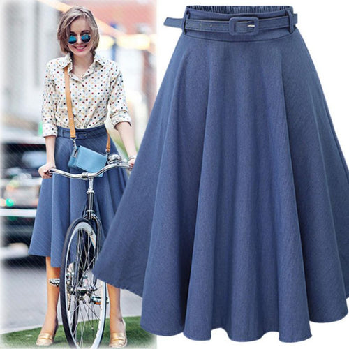 Girl Women Spring Autumn Casual Skirt High Waist Mid-length Jeans Skirt Slim Thin A-line Fashion Wild Skirt Denim Skirt