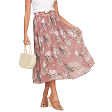 Load image into Gallery viewer, Ladies Pleated Skirt Womens Floral Flowers Print Split Skirt Spring Autumn Beach Mid-Calf Skirt Female Clothing