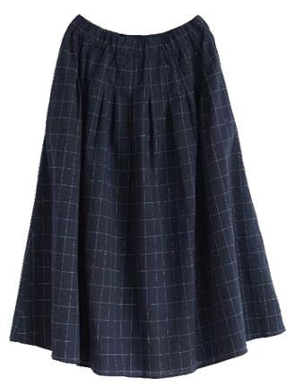 Fannic  Retro plaid pocket Elastic waist pocket loose  A-Line skirt mori girl spring