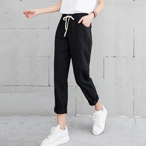 Cotton Linen Ankle Length Pants Women's Spring Summer Casual Trousers Pencil Casual Pants Striped Women's Trousers Green Pink