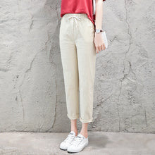 Load image into Gallery viewer, Cotton Linen Ankle Length Pants Women&#39;s Spring Summer Casual Trousers Pencil Casual Pants Striped Women&#39;s Trousers Green Pink