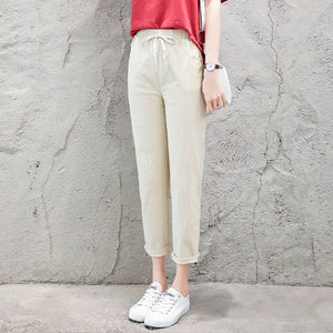 Cotton Linen Ankle Length Pants Women's Spring Summer Casual Trousers Pencil Casual Pants Striped Women's Trousers Green Pink