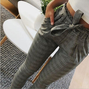 Casual Striped OL Pants Women Trouser High Waist Pant Pantalon Femme Bow Tie Pocket Pencil Pants Pantalones Mujer Cintura Alta