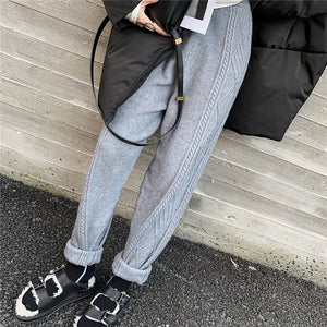 Mozuleva Winter Thicken Women Harem Pants Casual Drawstring Twisted Knitted Pants Femme Chic Warm Female Sweater Trousers 2019