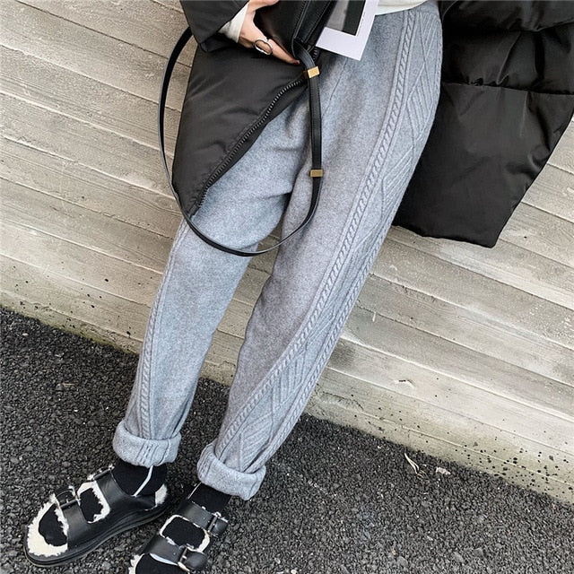 Mozuleva Winter Thicken Women Harem Pants Casual Drawstring Twisted Knitted Pants Femme Chic Warm Female Sweater Trousers 2019