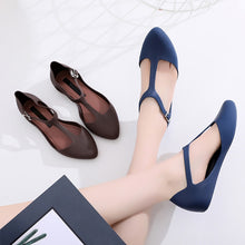 Load image into Gallery viewer, Women Flat Shoes Ballet Flats Jelly Shoes Summer Female T-Strap Point Toe Sandals Shallow Buckle Strap Comfort Ladies Footwear