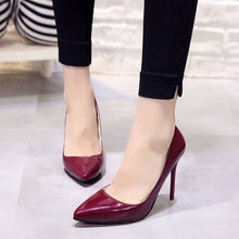 Load image into Gallery viewer, Plus Size 34-44 Hot Women Shoes Pointed Toe Pumps Patent Leather Dress High Heels Boat Wedding Zapatos Mujer Blue Wine Red