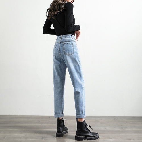 Vintage ladies boyfriend jeans for women mom high waisted jeans blue casual pencil trousers korean streetwear denim pants