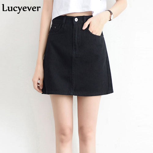 Lucyever Fashion Korean Spring Summer Women Denim Skirt High Waist Mini Skirts Jeans Plus Size Harajuku Cotton Girls Black Skirt