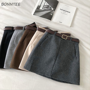 Mini Skirts Women Solid Woolen Autumn Winter Korean Style Elegant Females Chic All-match Fashion Casual Harajuku Womens Skirt