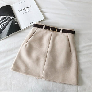 Mini Skirts Women Solid Woolen Autumn Winter Korean Style Elegant Females Chic All-match Fashion Casual Harajuku Womens Skirt