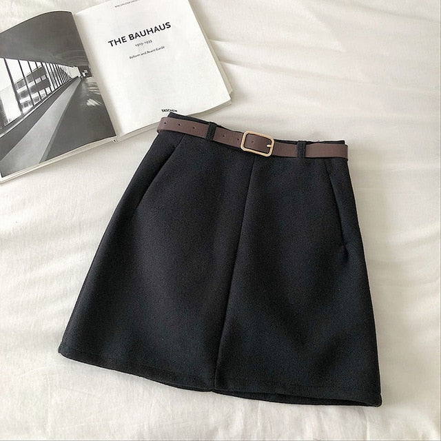 Mini Skirts Women Solid Woolen Autumn Winter Korean Style Elegant Females Chic All-match Fashion Casual Harajuku Womens Skirt