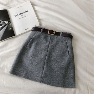 Mini Skirts Women Solid Woolen Autumn Winter Korean Style Elegant Females Chic All-match Fashion Casual Harajuku Womens Skirt