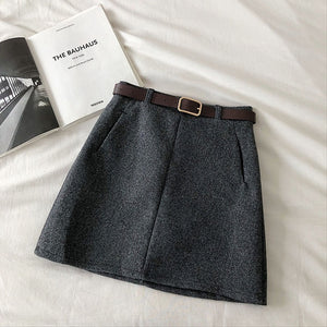 Mini Skirts Women Solid Woolen Autumn Winter Korean Style Elegant Females Chic All-match Fashion Casual Harajuku Womens Skirt