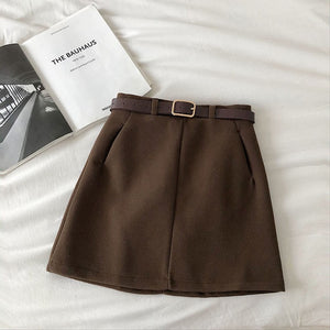 Mini Skirts Women Solid Woolen Autumn Winter Korean Style Elegant Females Chic All-match Fashion Casual Harajuku Womens Skirt