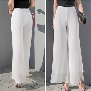 ZOGAA Women's Summer Autumn Wide Leg Long Trousers Casual Vintage High Waist Chiffon Side Split Loose Bohemia Pants Capris Solid