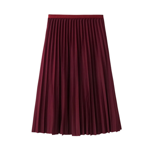 Hot Sale Summer Women's Swing Pleated Skirt Solid High Elastic Waist New A-Line Tulle Ladies Casual Mid-Calf Skirt