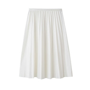 Hot Sale Summer Women's Swing Pleated Skirt Solid High Elastic Waist New A-Line Tulle Ladies Casual Mid-Calf Skirt