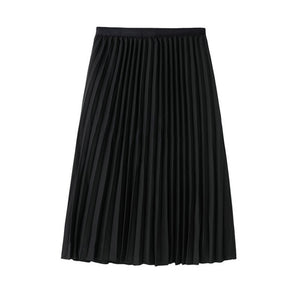 Hot Sale Summer Women's Swing Pleated Skirt Solid High Elastic Waist New A-Line Tulle Ladies Casual Mid-Calf Skirt