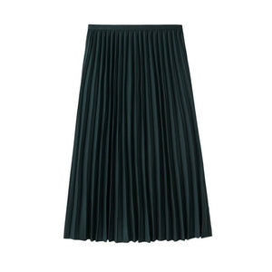 Hot Sale Summer Women's Swing Pleated Skirt Solid High Elastic Waist New A-Line Tulle Ladies Casual Mid-Calf Skirt