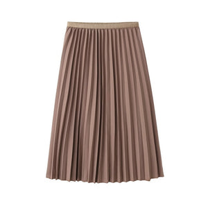 Hot Sale Summer Women's Swing Pleated Skirt Solid High Elastic Waist New A-Line Tulle Ladies Casual Mid-Calf Skirt