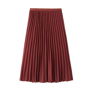 Hot Sale Summer Women's Swing Pleated Skirt Solid High Elastic Waist New A-Line Tulle Ladies Casual Mid-Calf Skirt