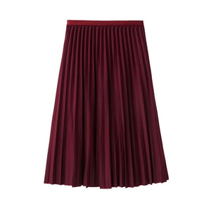 Hot Sale Summer Women's Swing Pleated Skirt Solid High Elastic Waist New A-Line Tulle Ladies Casual Mid-Calf Skirt