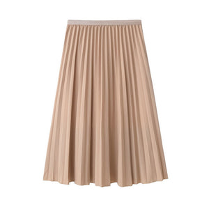 Hot Sale Summer Women's Swing Pleated Skirt Solid High Elastic Waist New A-Line Tulle Ladies Casual Mid-Calf Skirt