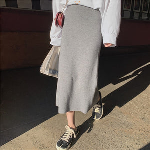 Autumn Winter Skirts Women 2019 Sexy Straight Knitted Long Black Skirt A Line Package Hip Split High Waist Ladies Midi Skirt