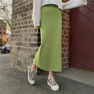 Autumn Winter Skirts Women 2019 Sexy Straight Knitted Long Black Skirt A Line Package Hip Split High Waist Ladies Midi Skirt