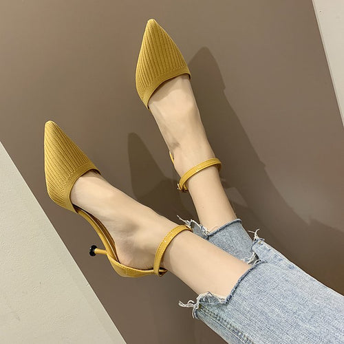 Net red girl high heels 2019 summer new wild women's shoes pointed word buckle with sandals women's shoes