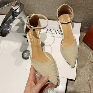 Net red girl high heels 2019 summer new wild women's shoes pointed word buckle with sandals women's shoes