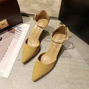 Net red girl high heels 2019 summer new wild women's shoes pointed word buckle with sandals women's shoes