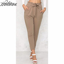 Load image into Gallery viewer, women OL chiffon high waist harem pants bow tie drawstring sweet elastic waist pockets casual trousers pantalones