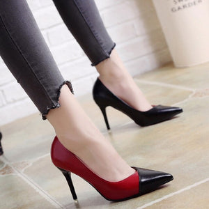 Dropshiping 2019 Women Pumps OL Fashion Spell Color High Heels Female Spring Summer Patent Leather Wedding Party Single Shoes