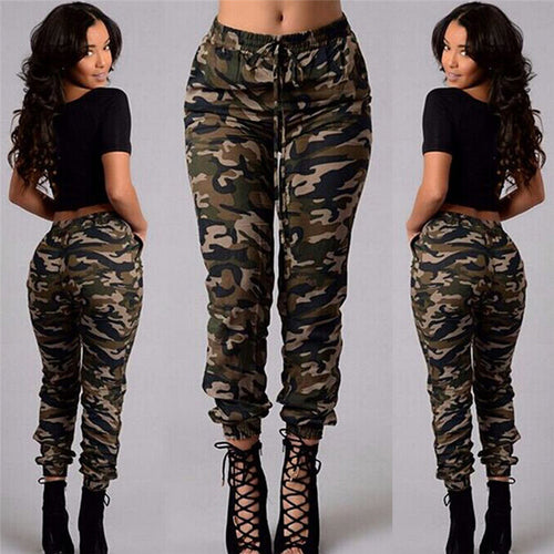 2019 Fashion Stretch Military Camouflage pants women Army  high waist loose Camo Pants Casual Trousers Street Jogger sweatpants