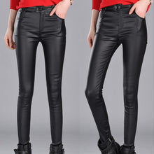 Load image into Gallery viewer, Fashion Women Stretchy High Waist Thin Hip Lifting Faux Leather Pencil Pants Jumpsuit Trousers