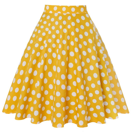 2020 Vintage Short Women Yellow Skirt Polka Dot Skirts Womens Ladies New Cotton High Waist Swing Summer Skirt