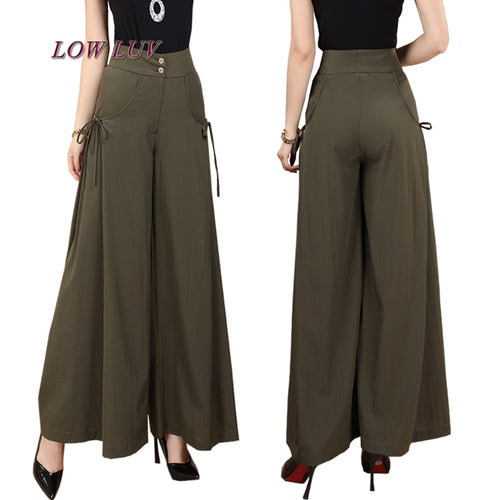 New Plus size Summer fashion Women solid Wide Leg Loose cotton Dress Pants Female Casual Skirt Trousers Capris Culottes tb299