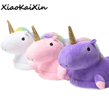 Load image into Gallery viewer, Parent-child style Unicorn Home Slippers for Women and Kids Winter Warm Soft PP Cotton House Shoes unicornio licorne Fit Cosplay