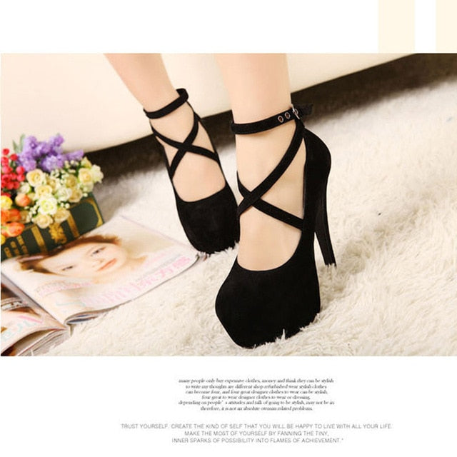 Hot Fashion New high-heeled shoes woman pumps wedding party shoes platform fashion women shoes high heels 11cm suede black 8Size